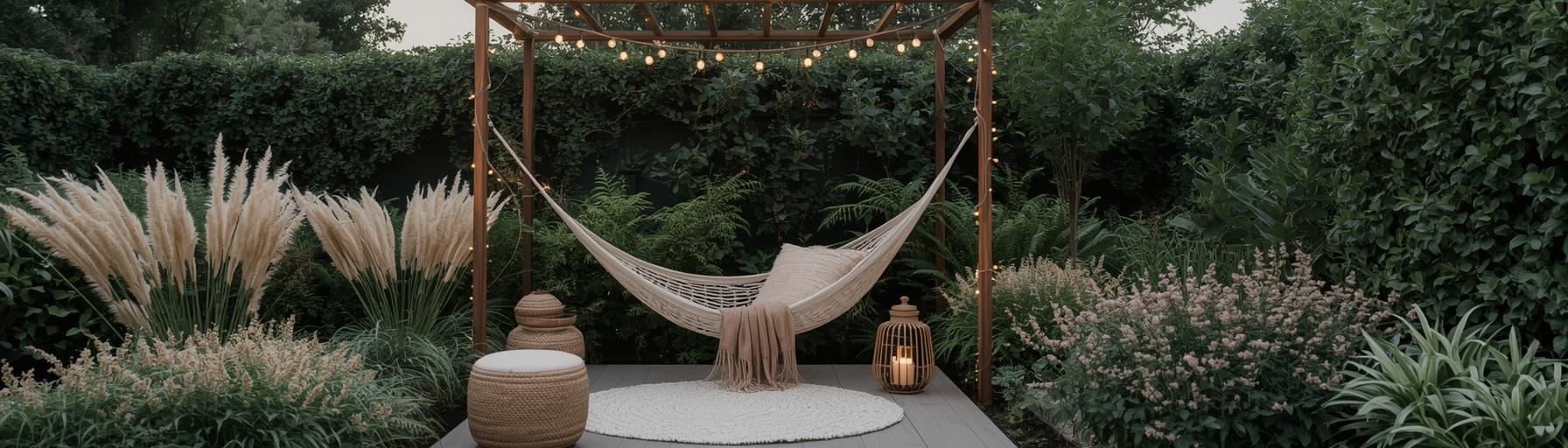 Rośliny, oświetlenie, kolory i dodatki przy hamaku